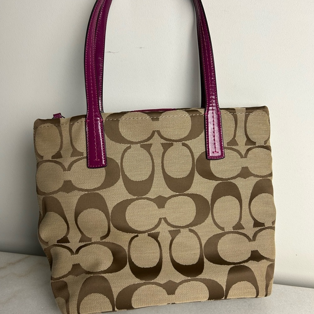 Vintage Y2K Coach Tote Bag - Tan and Purple - Picture 7 of 10